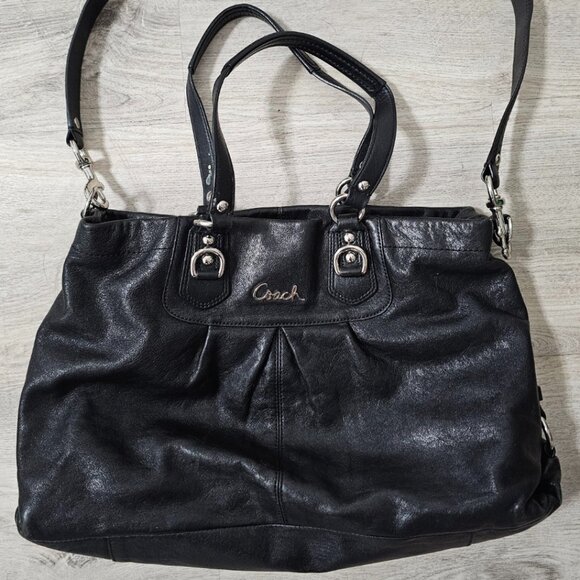 Coach Black Leather "Ashley" Satchel Convertible Carryall Cross Body EUC - Picture 1 of 7